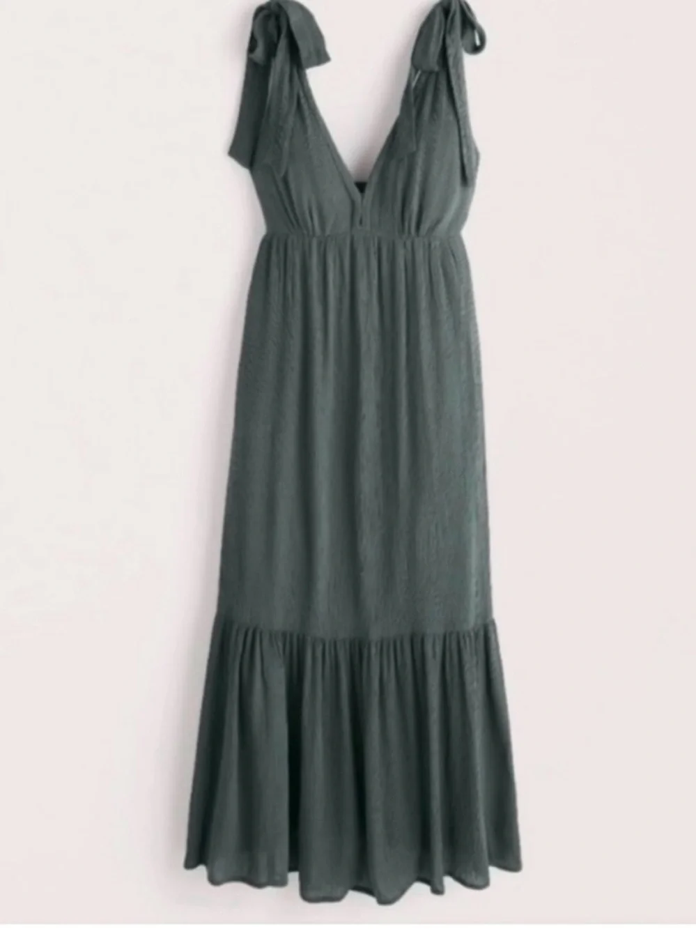 Abercrombie & Fitch Olive Tie-Shoulder V-Neck Maxi Dress